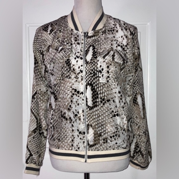 Laila & Savannah Silk Snake Python Print Bomber Jacket M - Picture 2 of 9
